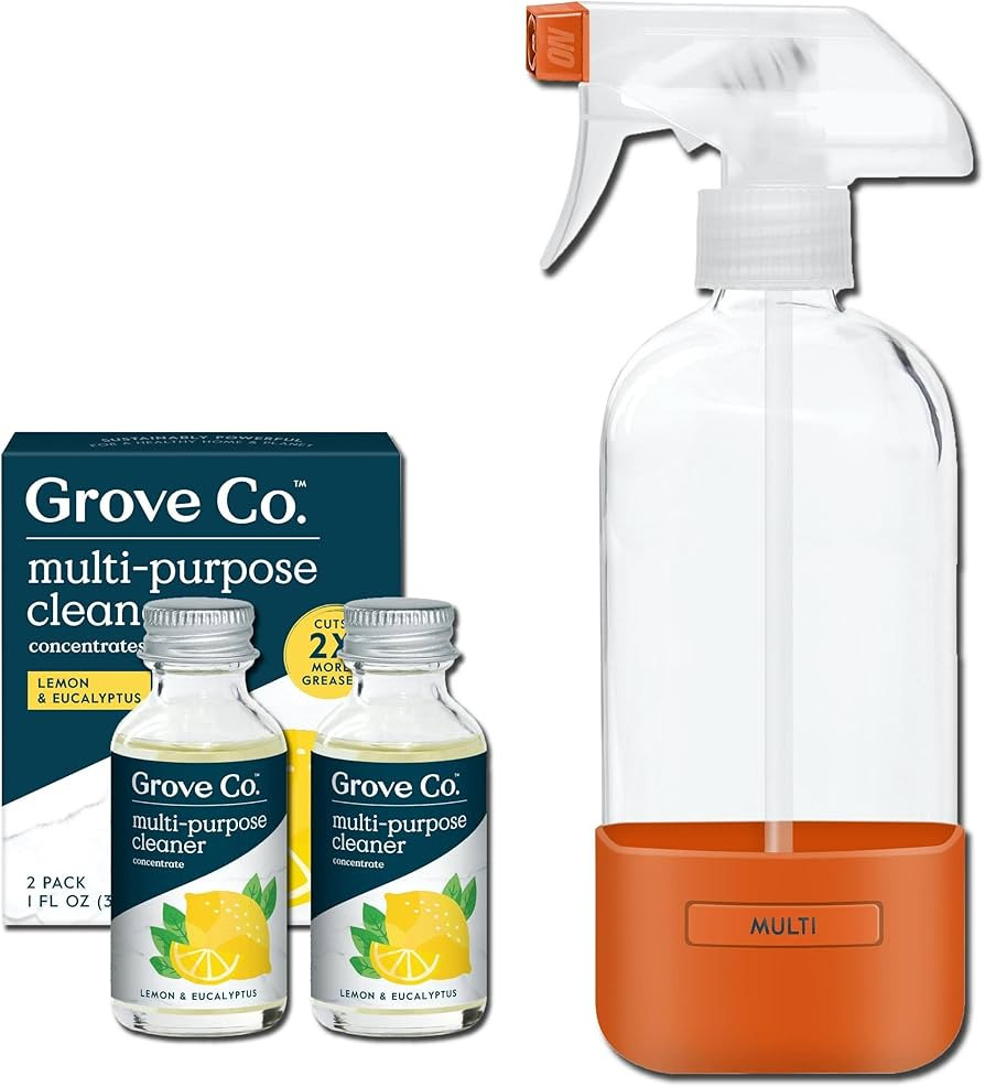 Grove Co. Multi Purpose Cleaner, Refill Concentrate (2 x 1 Oz) + Glass Spray Bottle (16 Oz), Plan... | Amazon (US)