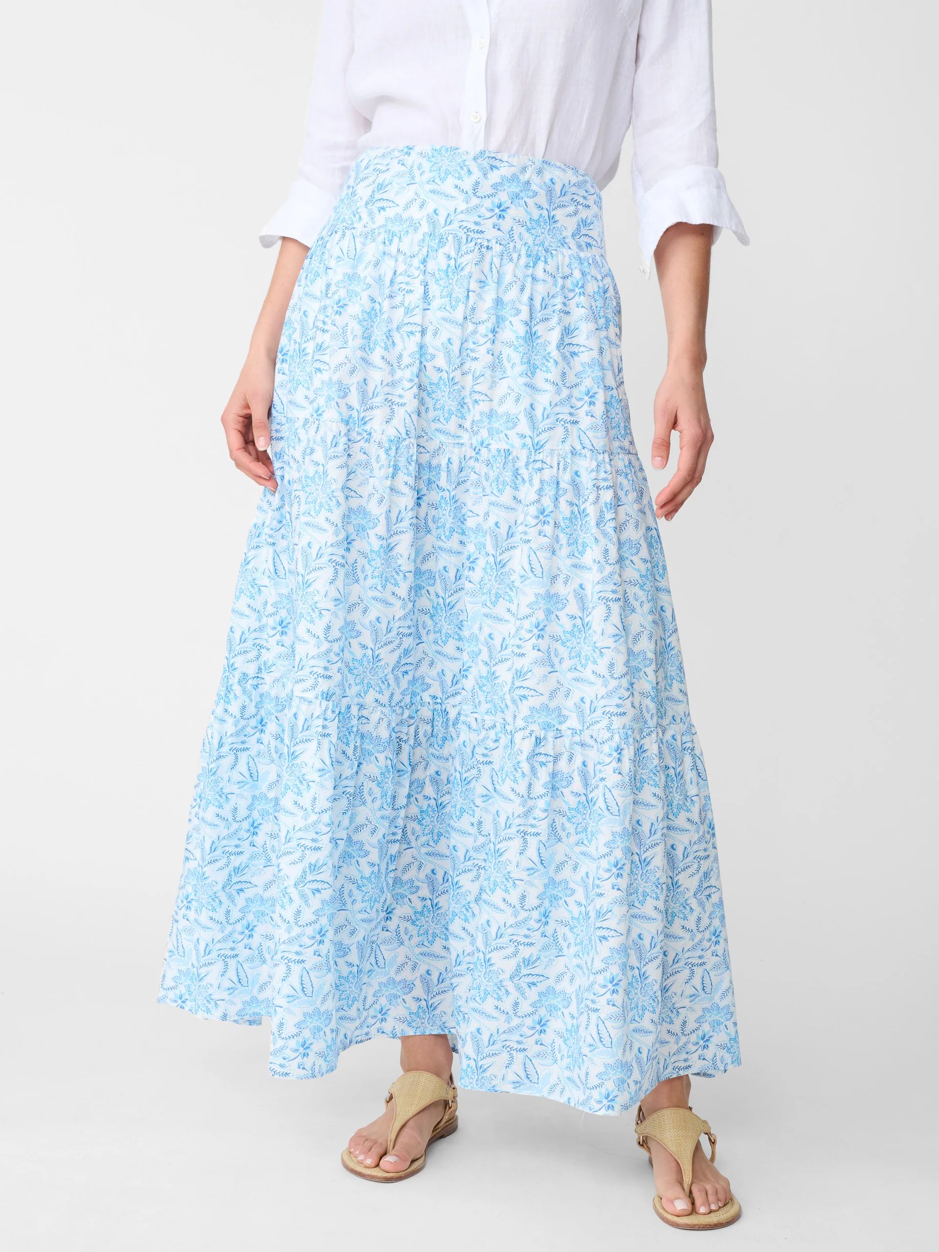 White/Blue Mini Bloomsbury Ophelia Maxi Skirt | Women's Skirts & Skorts | J.McLaughlin | J.McLaughlin