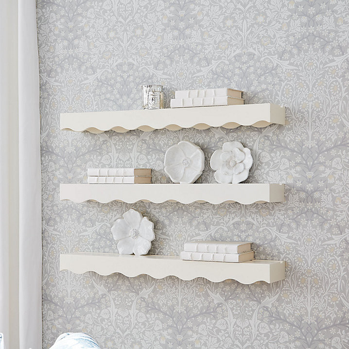 Tulette Floating Wall Shelf Decorative Scalloped White Wood with Plate Groove | Ballard Designs, Inc.