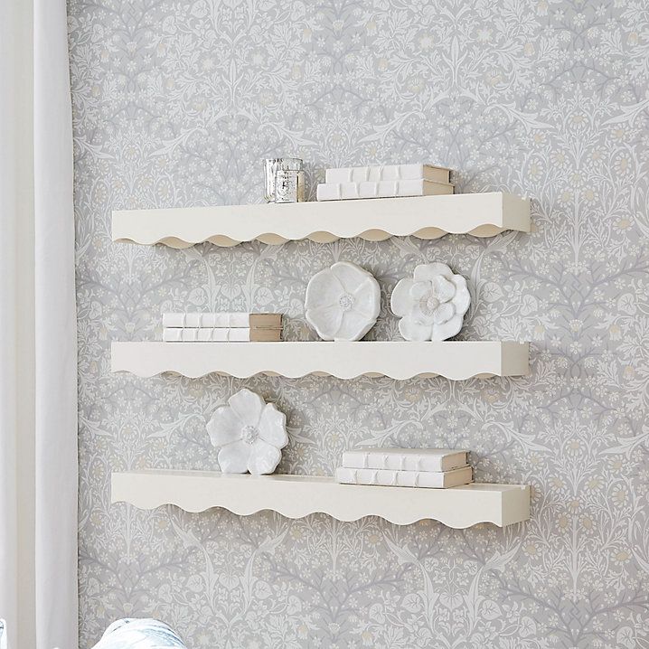 Tulette Floating Wall Shelf Decorative Scalloped White Wood with Plate Groove | Ballard Designs, Inc.