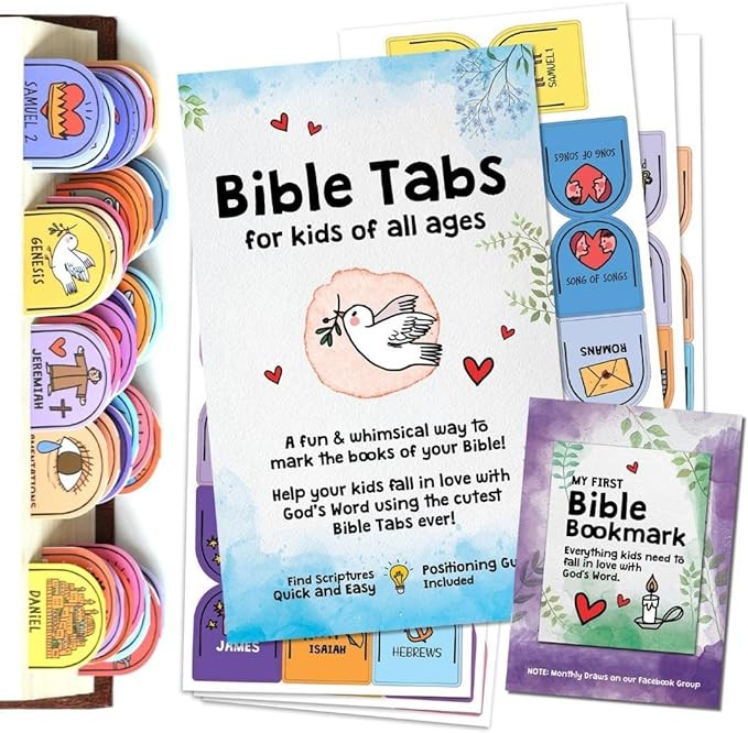 Bible Tabs for Kids - 63 Pieces Set Laminated for Study With Guide Included + Magnetic Bookmark -... | Amazon (US)