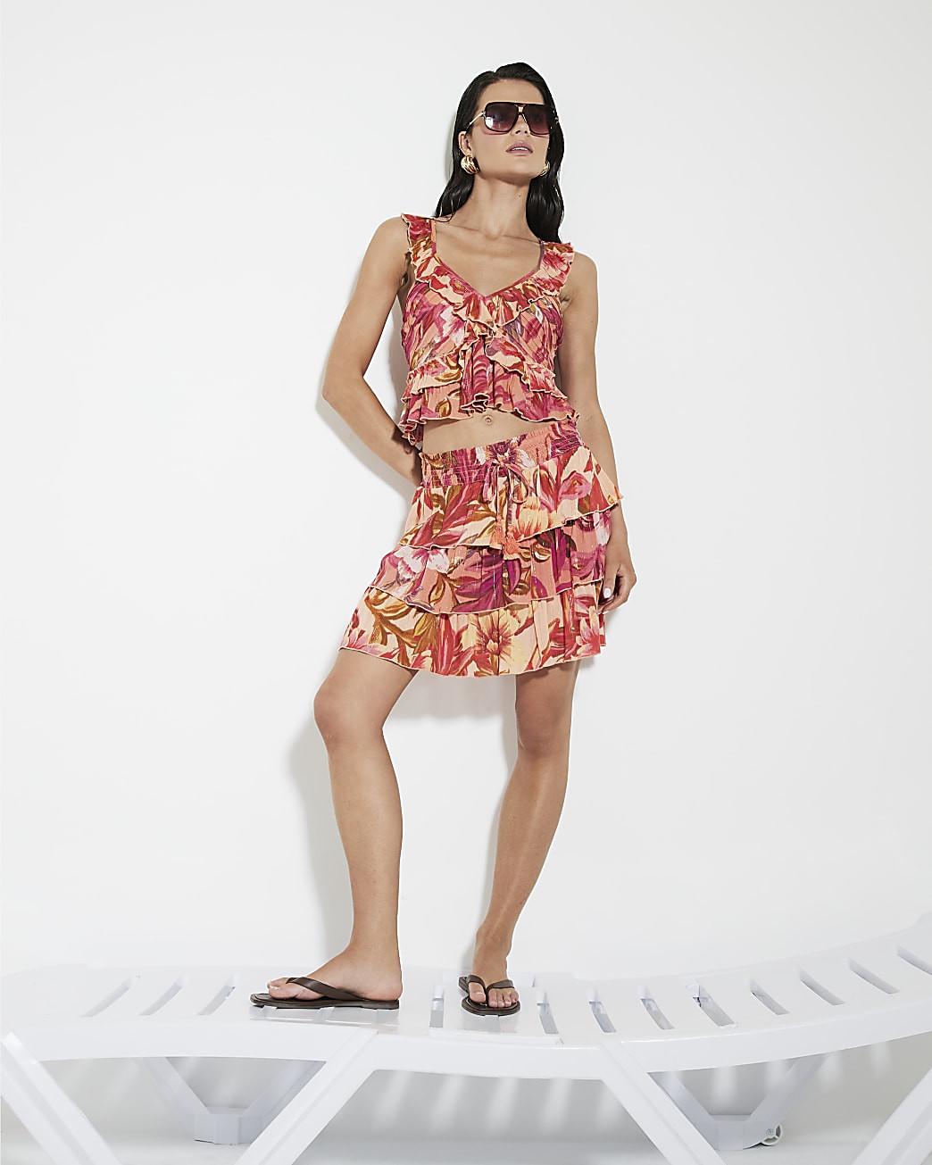 Pink Floral Frilled Beach Mini Skirt | River Island UK & IE