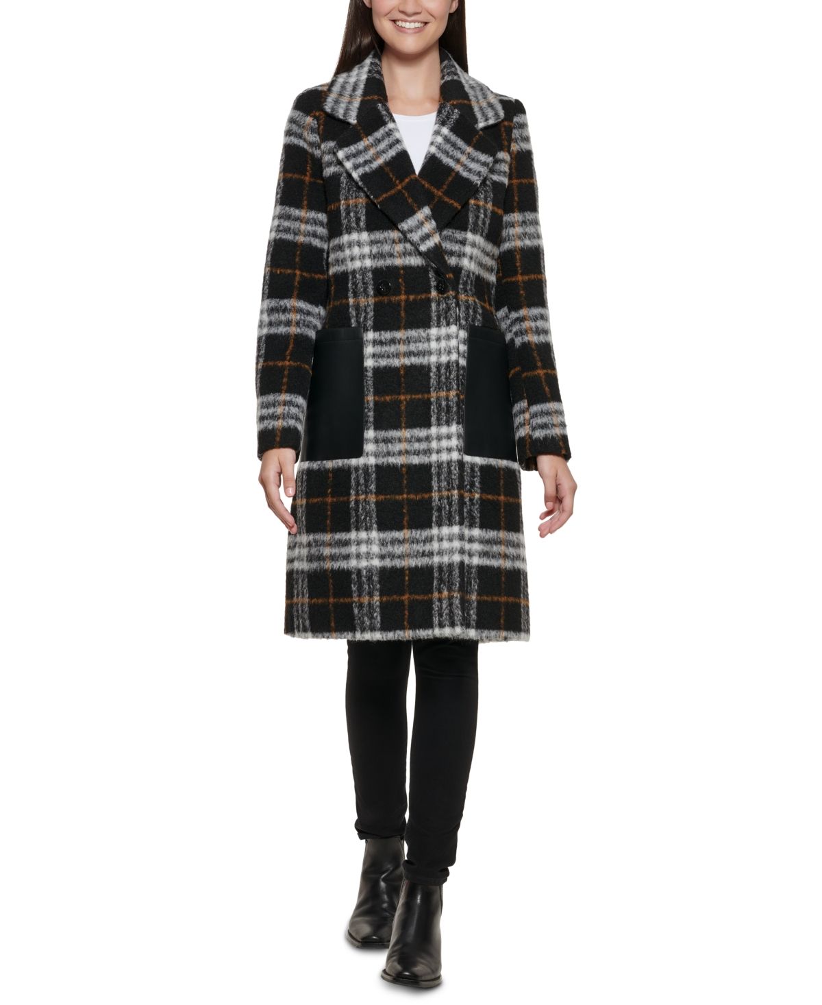 Calvin Klein Petite Plaid Walker Coat, Created for Macy's | Macys (US)