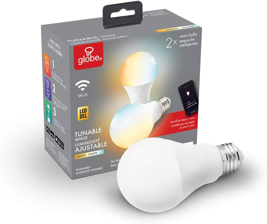 Globe Electric Wi-Fi Smart 10 Watt (60W Equivalent) Tunable White Frosted LED Light Bulb 2-Pack, ... | Amazon (US)