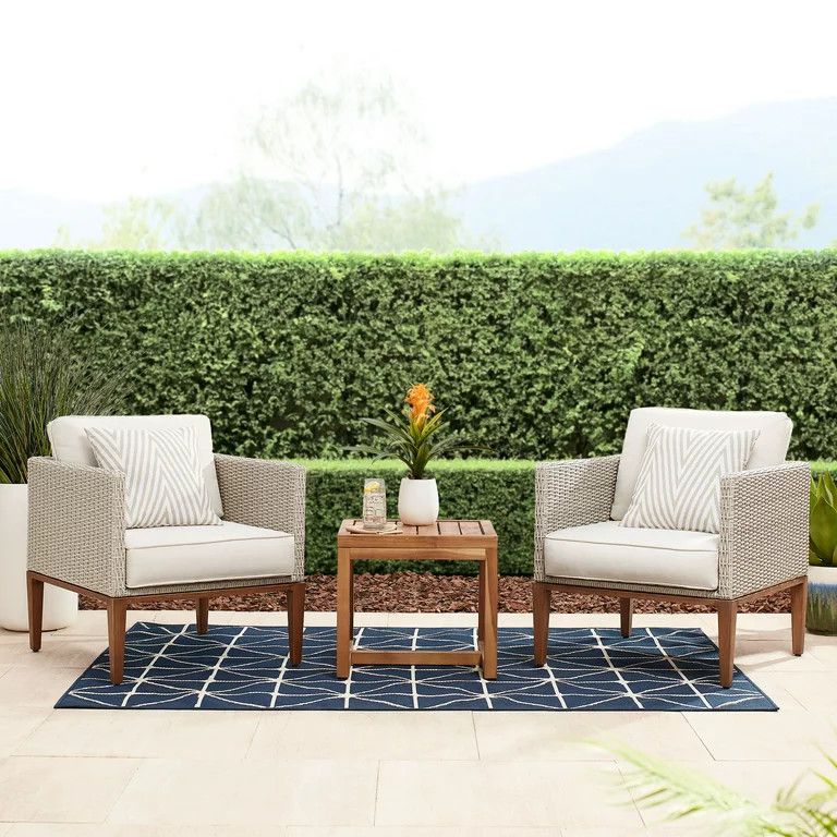 Better Homes & Gardens Davenport 3-Piece Outdoor Chat Set, White and Gray Wicker | Walmart (US)