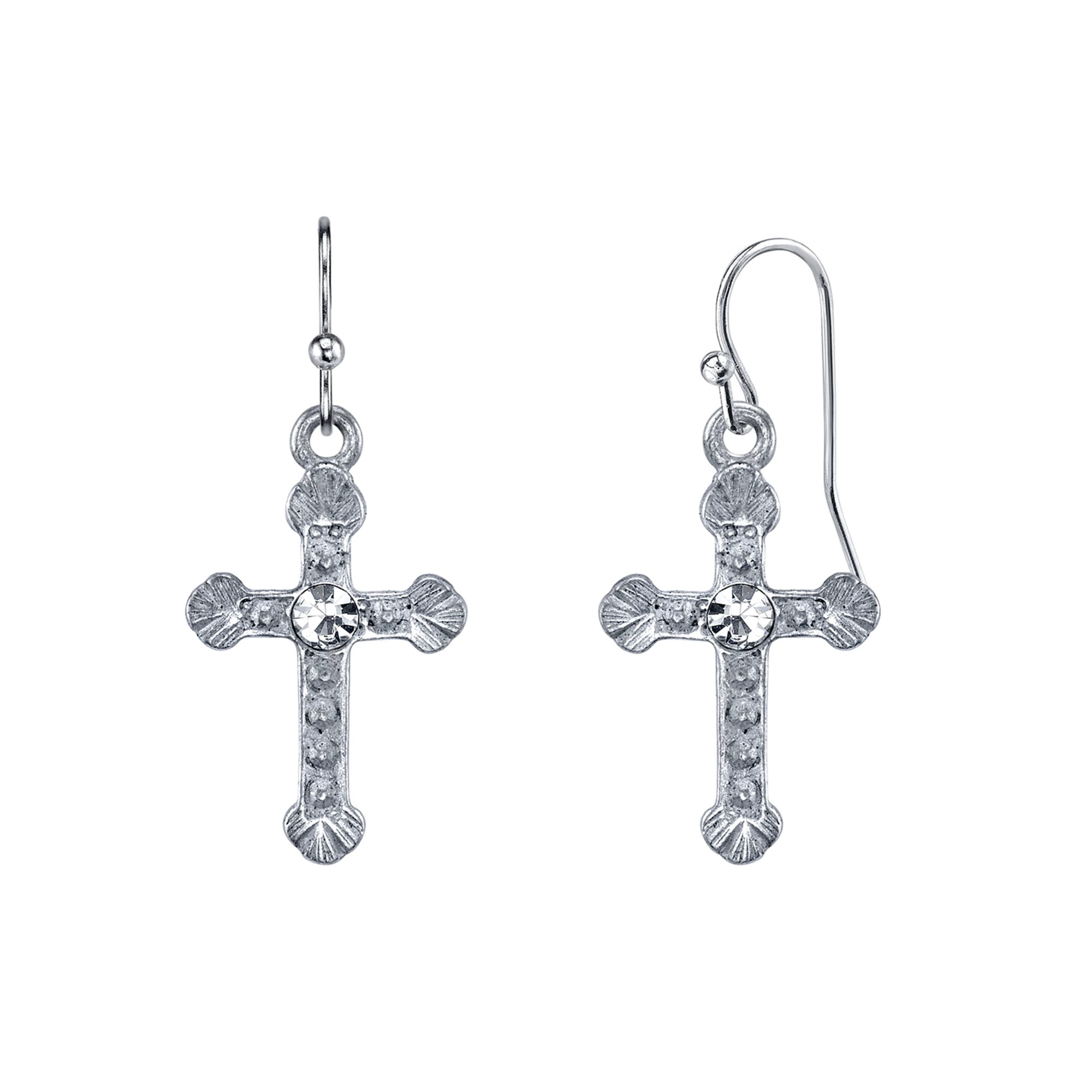 1928 Silver Tone Crystal Cross Drop Earrings | Kohl's