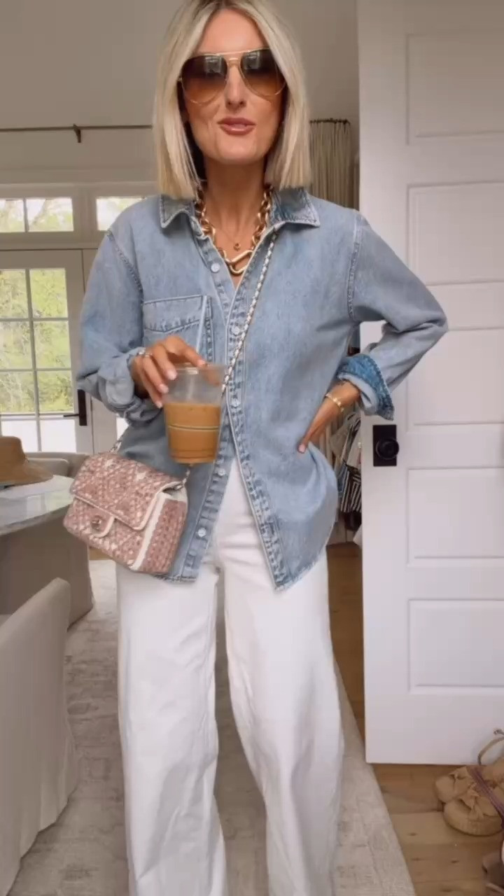 A chambray button down shirt is the easiest go-to when you don't know what to wear, but still want to look polished! I can't believe these pieces are from Target. The quality is great and I have worn these countless times this season already! Wearing M/4

Loverly grey, chambray button down how to style, white wide leg jeans, affordable fashion finds, women's fashion under 40, target clothing for her 

 #LTKootd #LTKSeasonal #LTKWorkwear