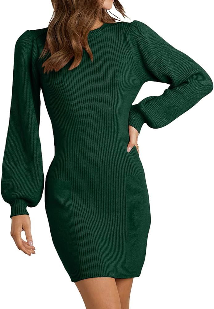 BTFBM Women Casual Long Sleeve Bodycon Short Sweater Dresses Fall 2023 Crew Neck Stretchy Knit So... | Amazon (US)