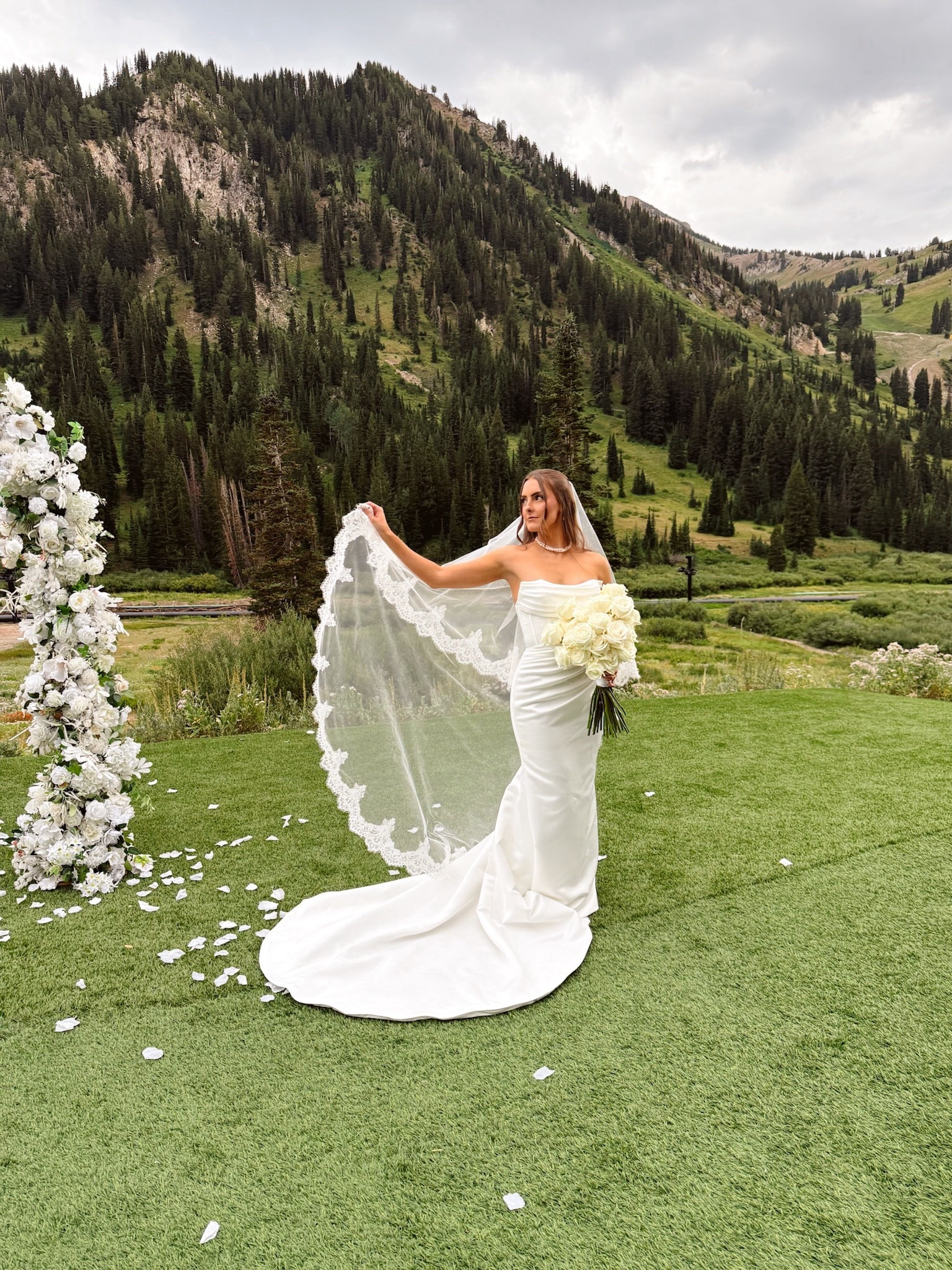 White Spanish lace veil with blusher floor length 

#LTKFindsUnder50 #LTKWedding