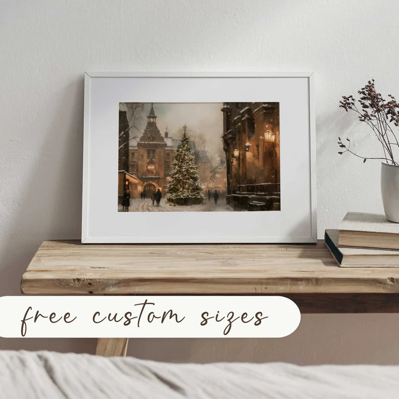 Printable Vintage Christmas Tree Print, Moody Winter Wall Art, Farmhouse Christmas Decor, Christm... | Etsy (US)
