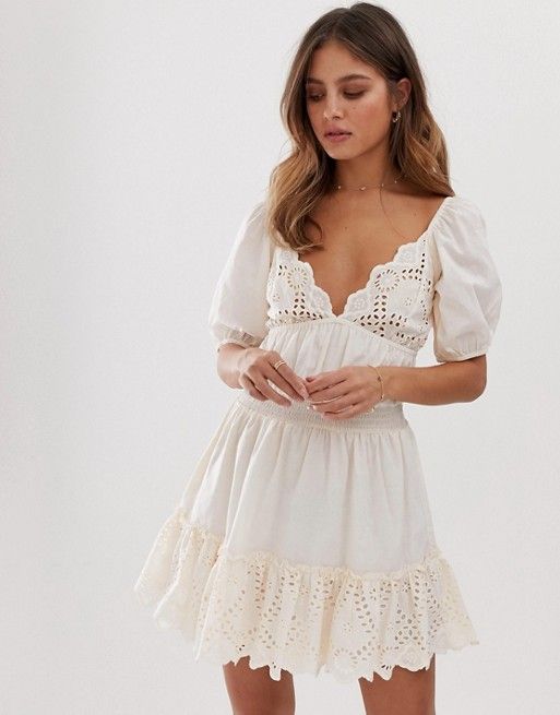 ASOS DESIGN sweetheart broderie mini dress with elasticated waist | ASOS US