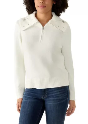 Women's Embellished Collar 1/4 Zip Sweater | Belk