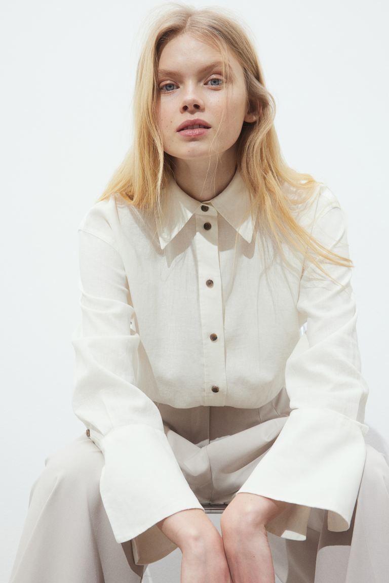 Oversized Linen-blend Shirt - White - Ladies | H&M US | H&M (US + CA)