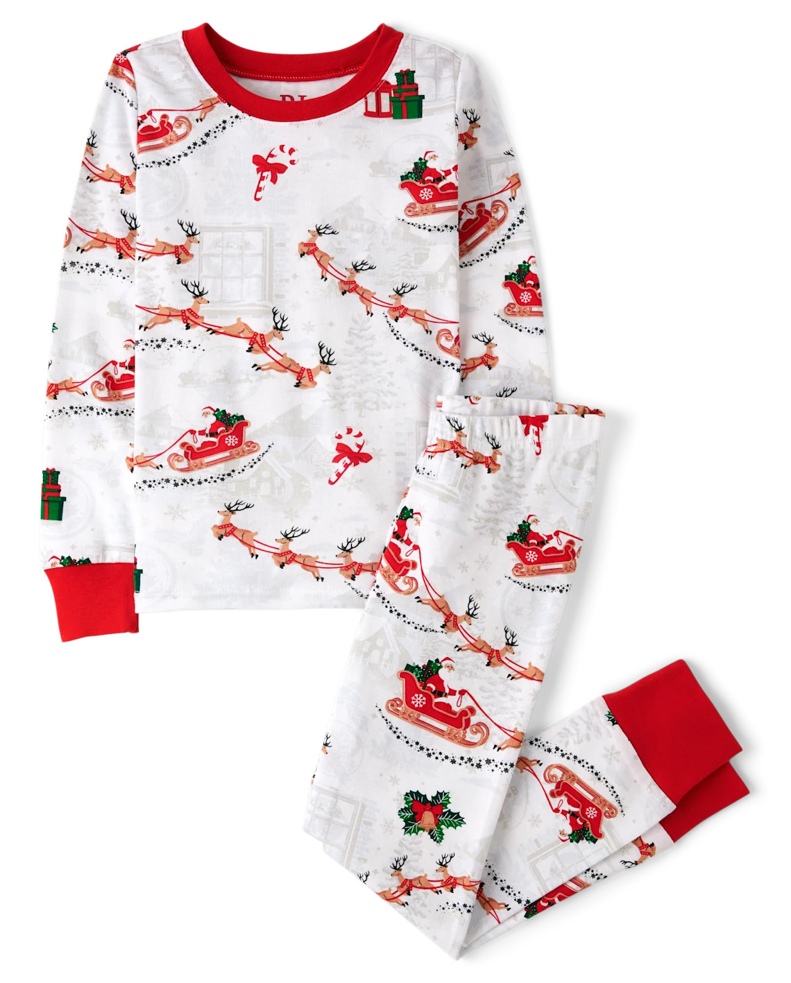 Unisex Kids Matching Family Santa Sleigh Snug Fit Cotton Pajamas - white | The Children's Place