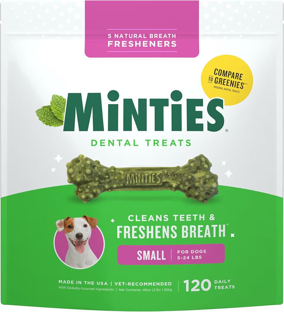 Minties Dog Dental Bone Treats, Tiny/Small Dental Dog Treats, 5-25 lbs, Clean Teeth, Fight Bad Br... | Amazon (US)