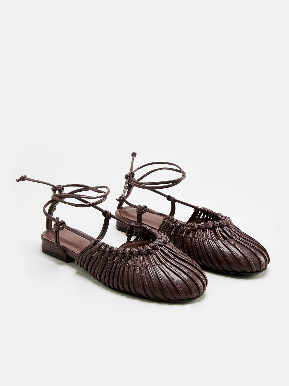 Leather Woven Lace-Up Flat Sandals | Commense