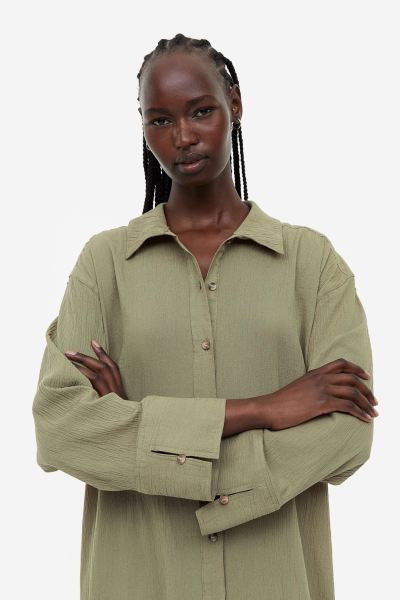 Crêped Shirt Dress - Khaki green - Ladies | H&M US | H&M (US + CA)