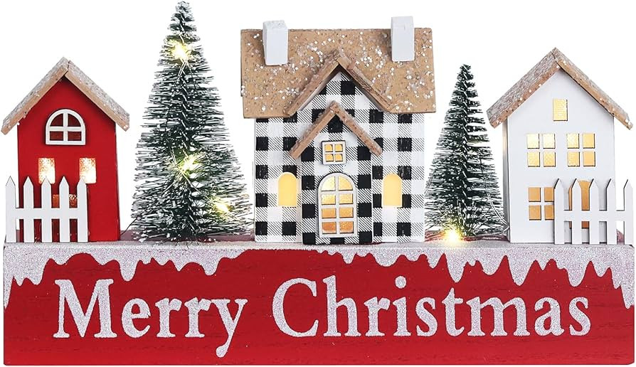 Amazon.com: Christmas Decorations Indoor for Home, DEWBIN LED Lighted Merry Christmas Wood Block ... | Amazon (US)