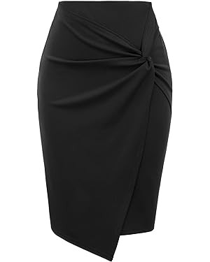 Kate Kasin Wear to Work Pencil Skirts for Women Elastic High Waist Wrap Front Knee Length Bodycon... | Amazon (US)