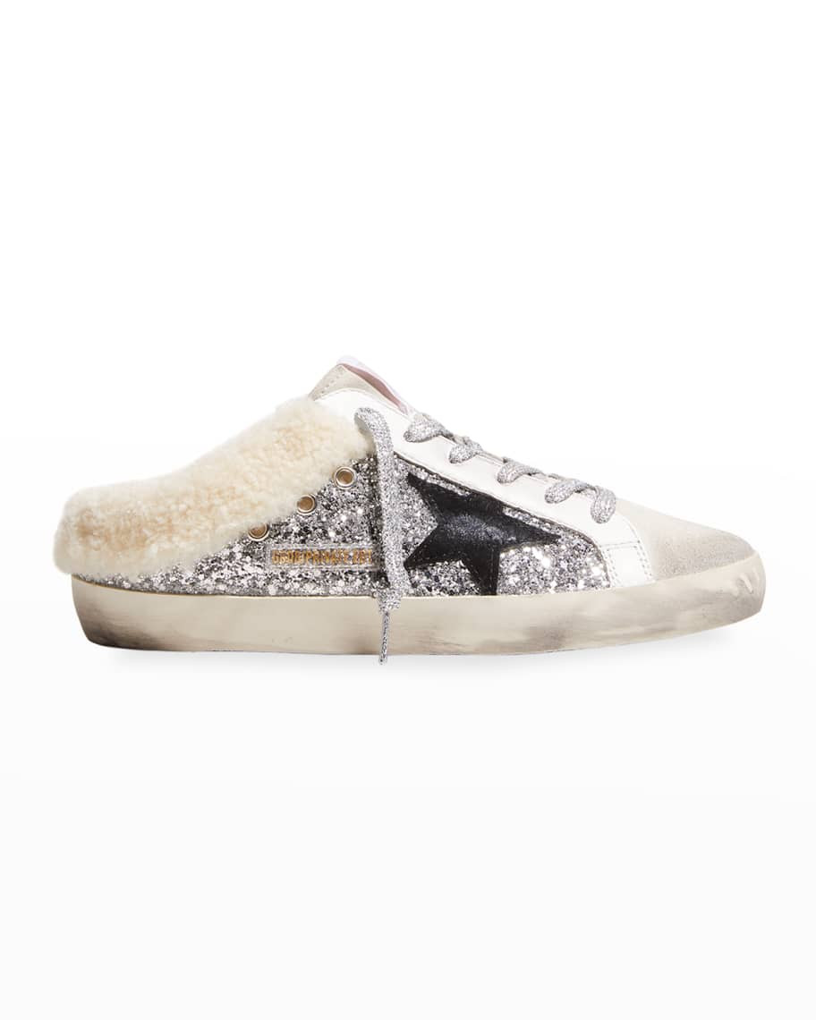 Golden Goose Sabot Leather Glitter Star Slide Sneakers | Neiman Marcus