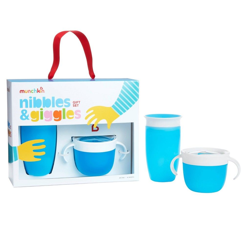 Munchkin Nibbles & Giggles Toddler Miracle Cup And Snack Catcher Feeding Gift Set - Blue - 10oz | Target