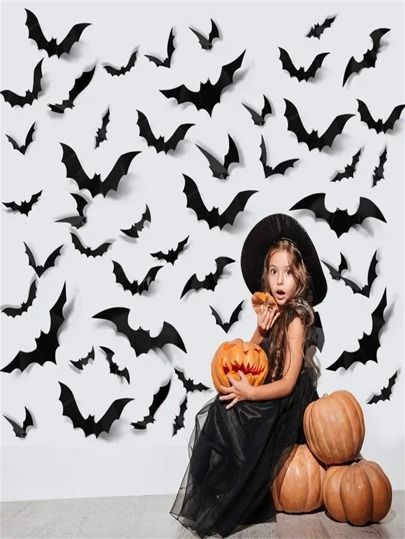 Bat Wall Decoration, 120pcs 3D Bat Halloween Decoration Stickers for Home Decoration 8 Size Water... | SHEIN