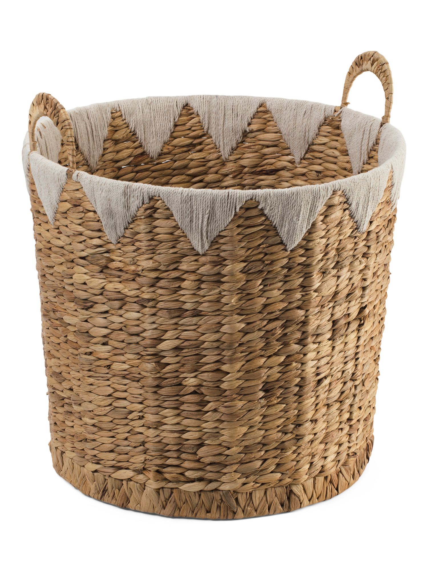 Medium Ricenut Round Basket With Yarn Top Detail | TJ Maxx
