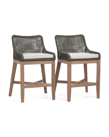 Set Of 2 Indoor Outdoor Grid Weave Rope Counter Stools | TJ Maxx