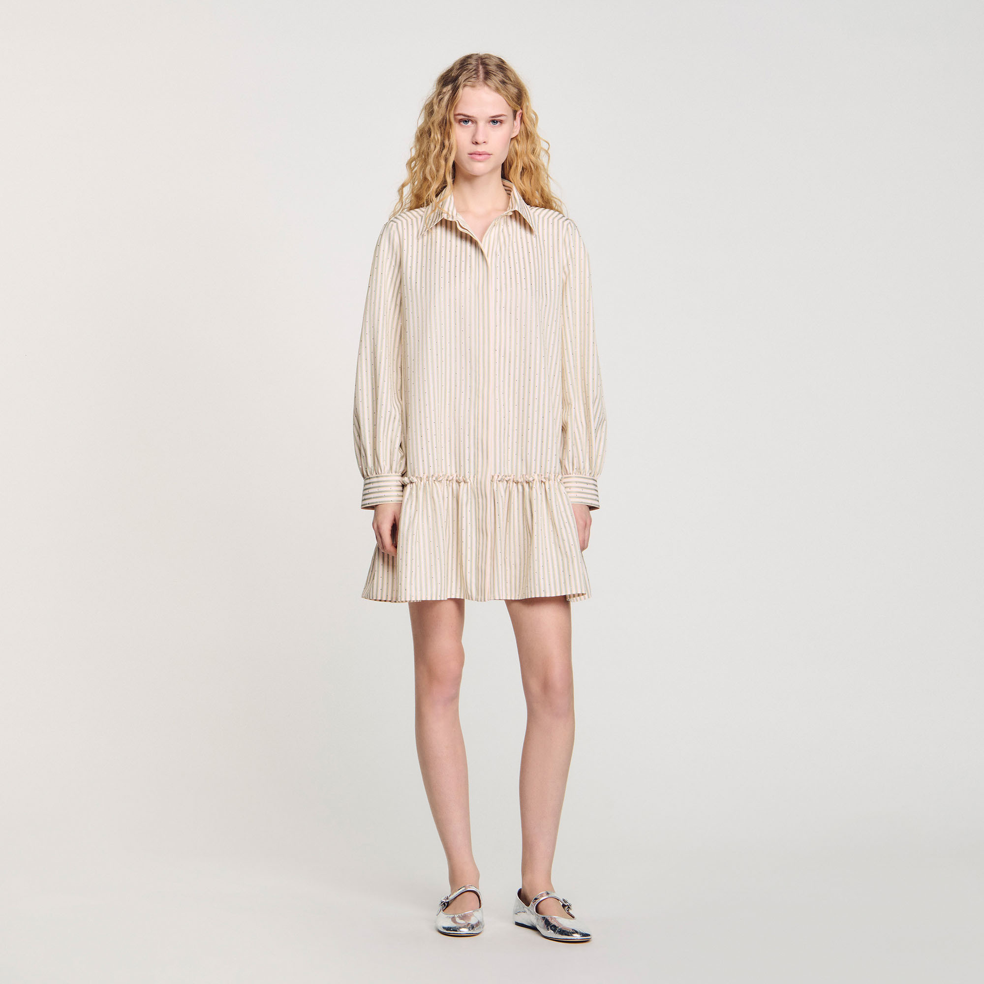 Rhinestone striped shirt dress | Sandro US | Sandro-Paris US