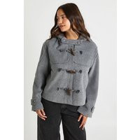 boohoo Women's Hooded Toggle Wool Look Jacket in Grey Marl | Size: 12 | Plastic | boohoo (US & Canada)