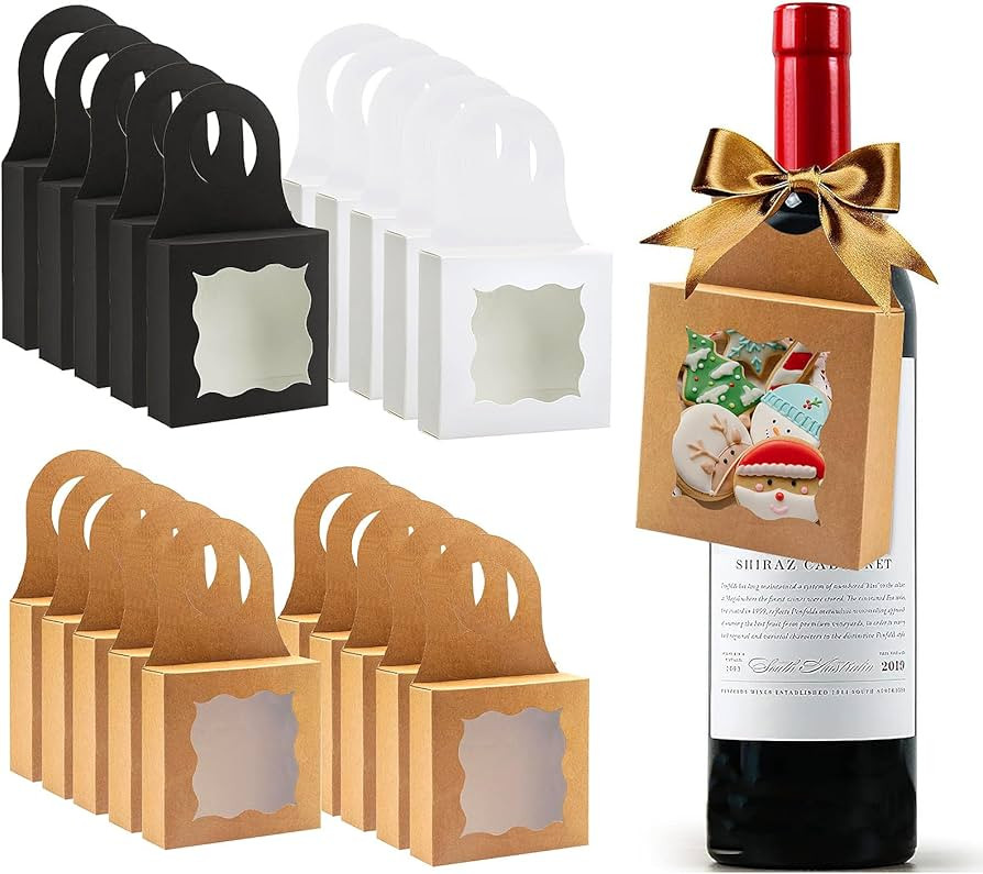 40pcs Kraft Paper Wine Gift Box Wine Bottle Box with Window, Hanging Small Cookie Box Empty Wine ... | Amazon (US)
