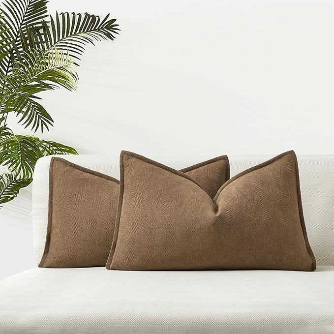 JUSPURBET Brown Herringbone Textured Lumbar Throw Pillow Covers 12x20 inch Set of 2 for Home Deco... | Amazon (US)