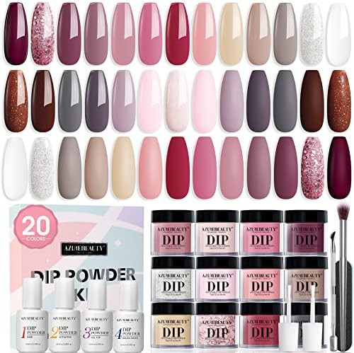AZUREBEAUTY 29 Pcs Dip Powder Nail Kit Starter, 20 Colors Clear Nude Light Pink Glitter All Seaso... | Amazon (US)