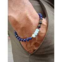 Men's Spiritual Protection Good Fortune Bracelet With Semi Precious Aquamarine, Lapis Lazuli, Onyx,  | Etsy (US)