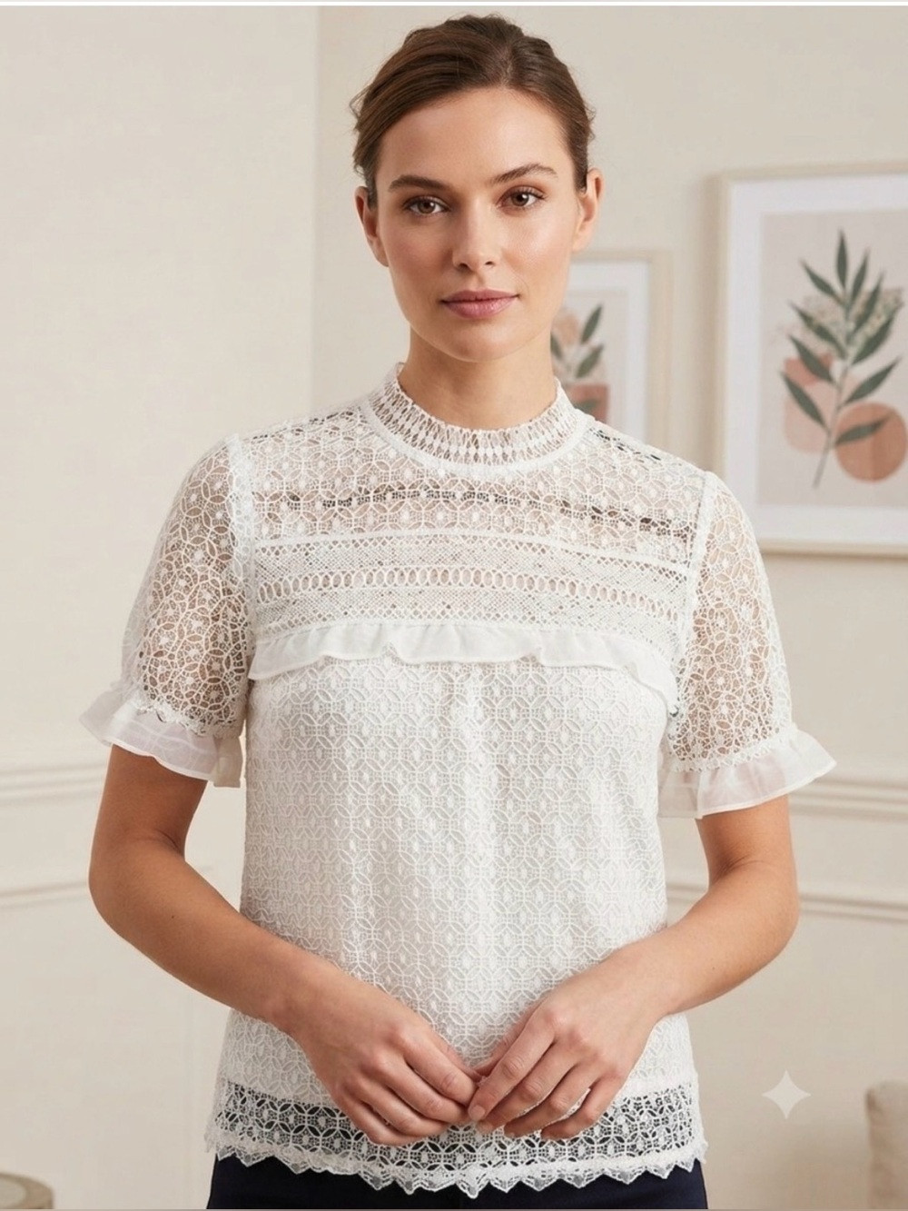 NWOT Zara Embroidered Lace Short Sleeve Top | Poshmark