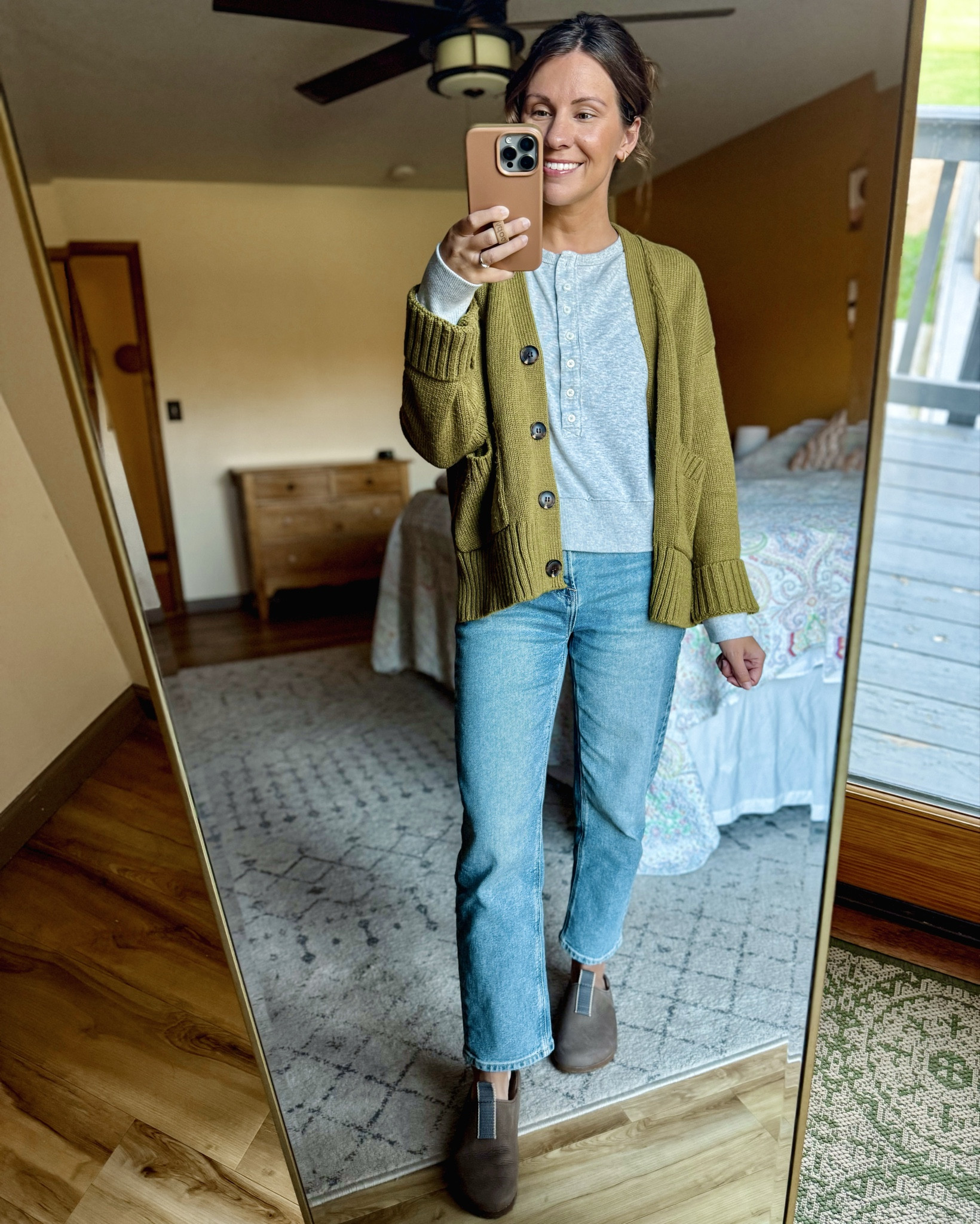 Wearing size xs in my Henley top an xs in my cardigan. My jeans are 00 short and my clogs are size 6 and fit true to size 

#LTKPetite #LTKSeasonal #LTKFindsUnder50