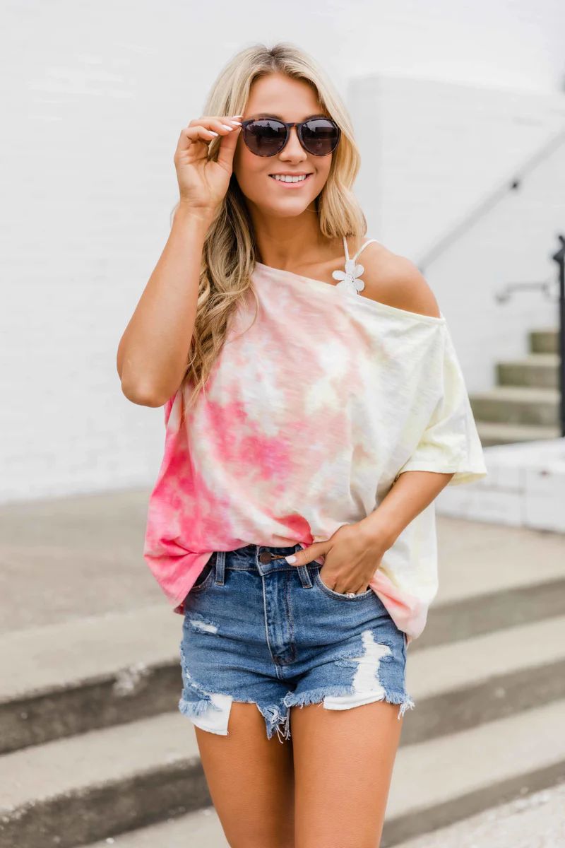 Dance All Day Tie Dye Tee Coral/Yellow FINAL SALE | The Pink Lily Boutique