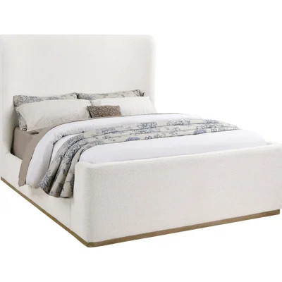 Queen Bed With Cream Upholstery, Tall Wingback Design, Exposed Wood Base, And Foam For A Cozy Modern Bedroom Retreat Upholstered In Cream, Low , Solid | Wayfair North America