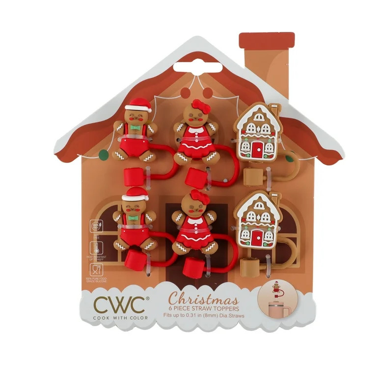 Cook With Color multi color silicone gingerbread theme straw toppers | Walmart (US)