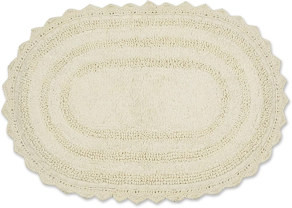 DII Crochet Collection Reversible Bath Mat, Small Oval, 17x24, Off-White | Amazon (US)
