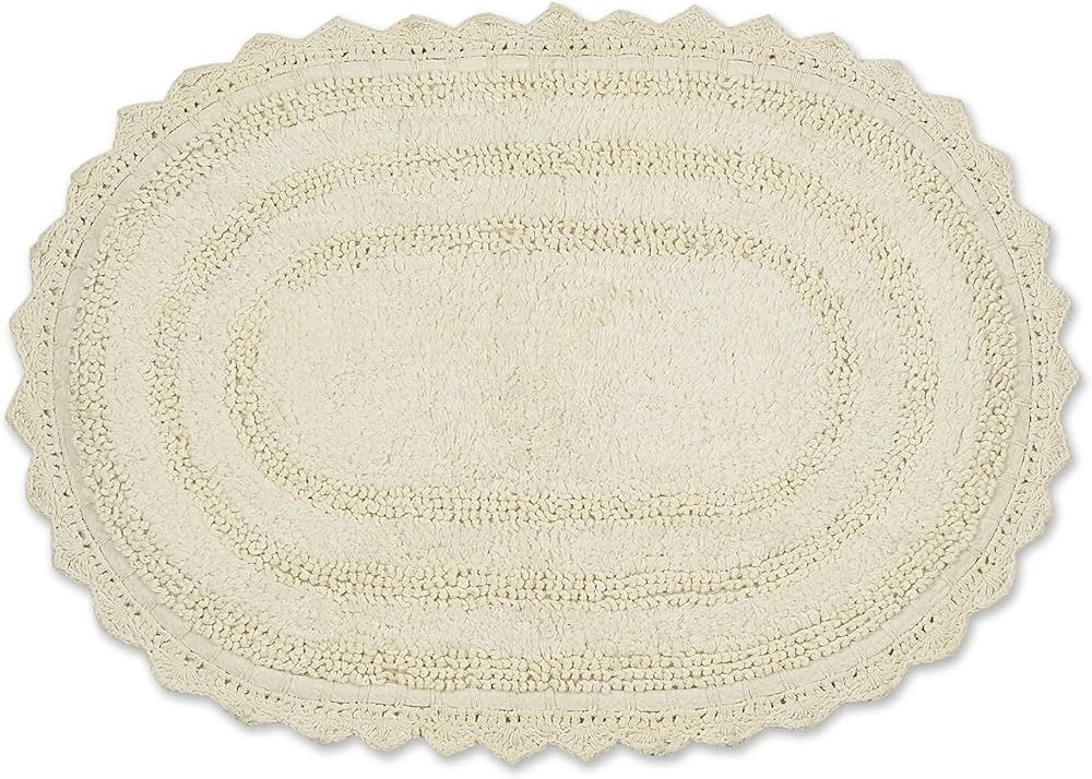 DII Crochet Collection Reversible Bath Mat, Small Oval, 17x24, Off-White | Amazon (US)