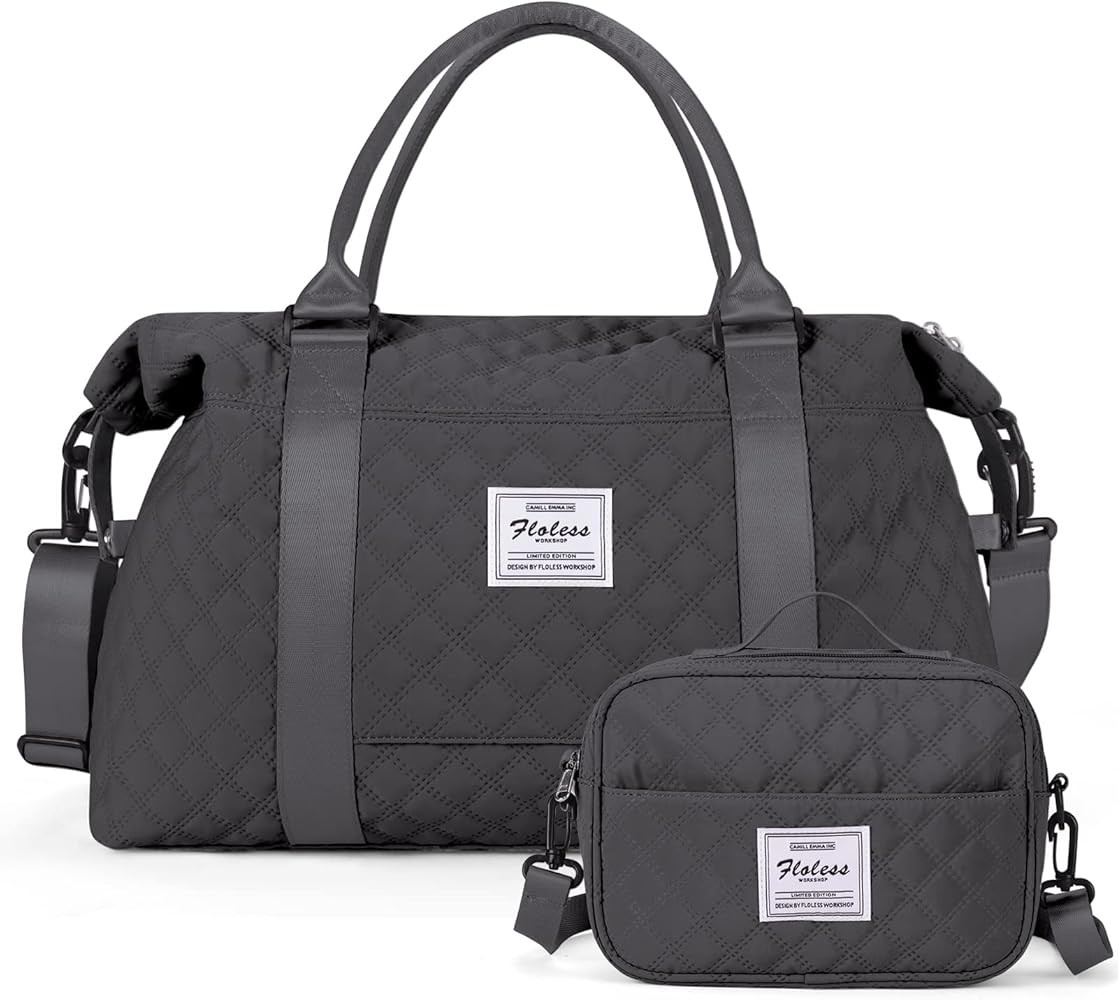 Weekender Bag for Women with Toiletry Bag, Travel Duffel Overnight Carry on Gym Tote Wet Pocket,D... | Amazon (US)