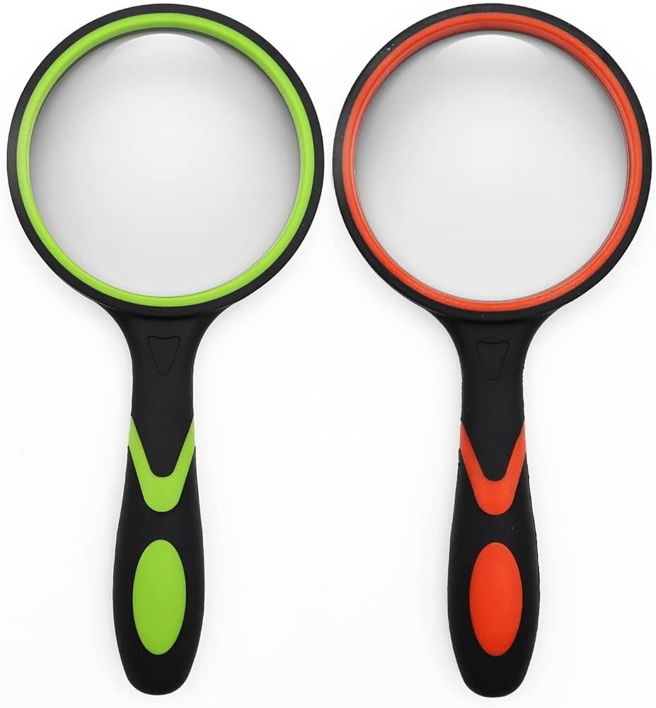 2 Pack 75mm 10X Handheld Magnifying Glass,Rubber Reading Magnifier for Kids Seniors, Suitable for... | Amazon (US)