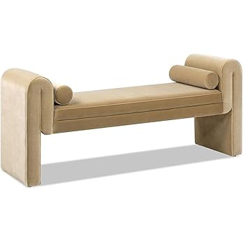 Jennifer Taylor Home Mason 60.5" Arched Arm Bench with Bolster Pillows, Camel Brown Beige Perform... | Amazon (US)