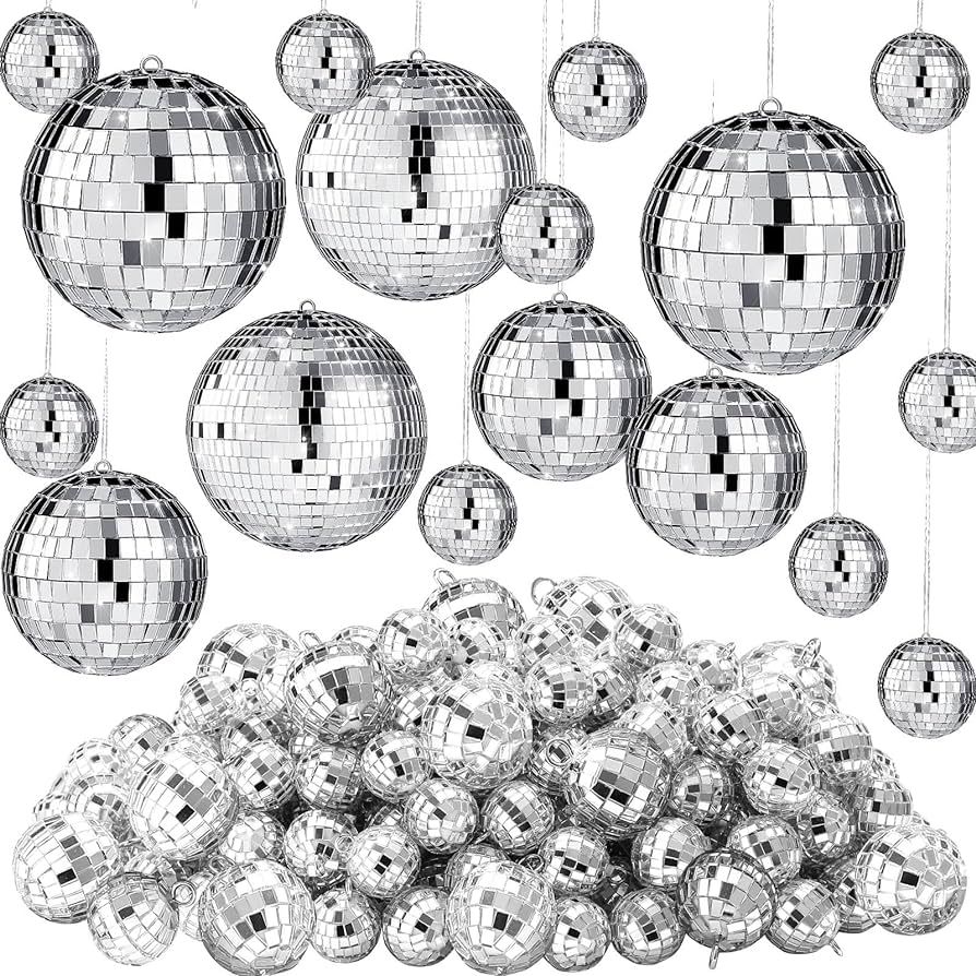 Hoolerry 65 Pcs Mirror Disco Balls Ornaments Different Sizes Bulk Reflective Hanging Disco Ball D... | Amazon (US)