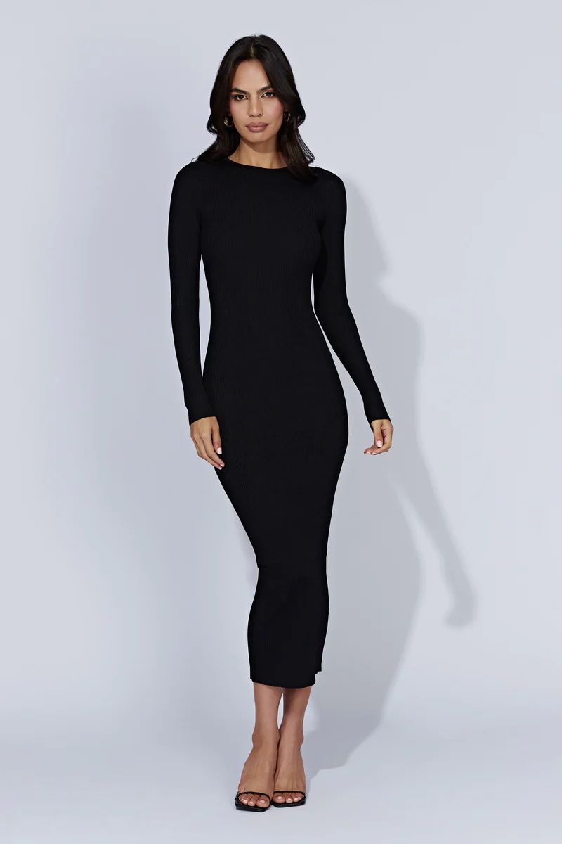 Rowen Long Sleeve Midi Dress - Black | MESHKI US