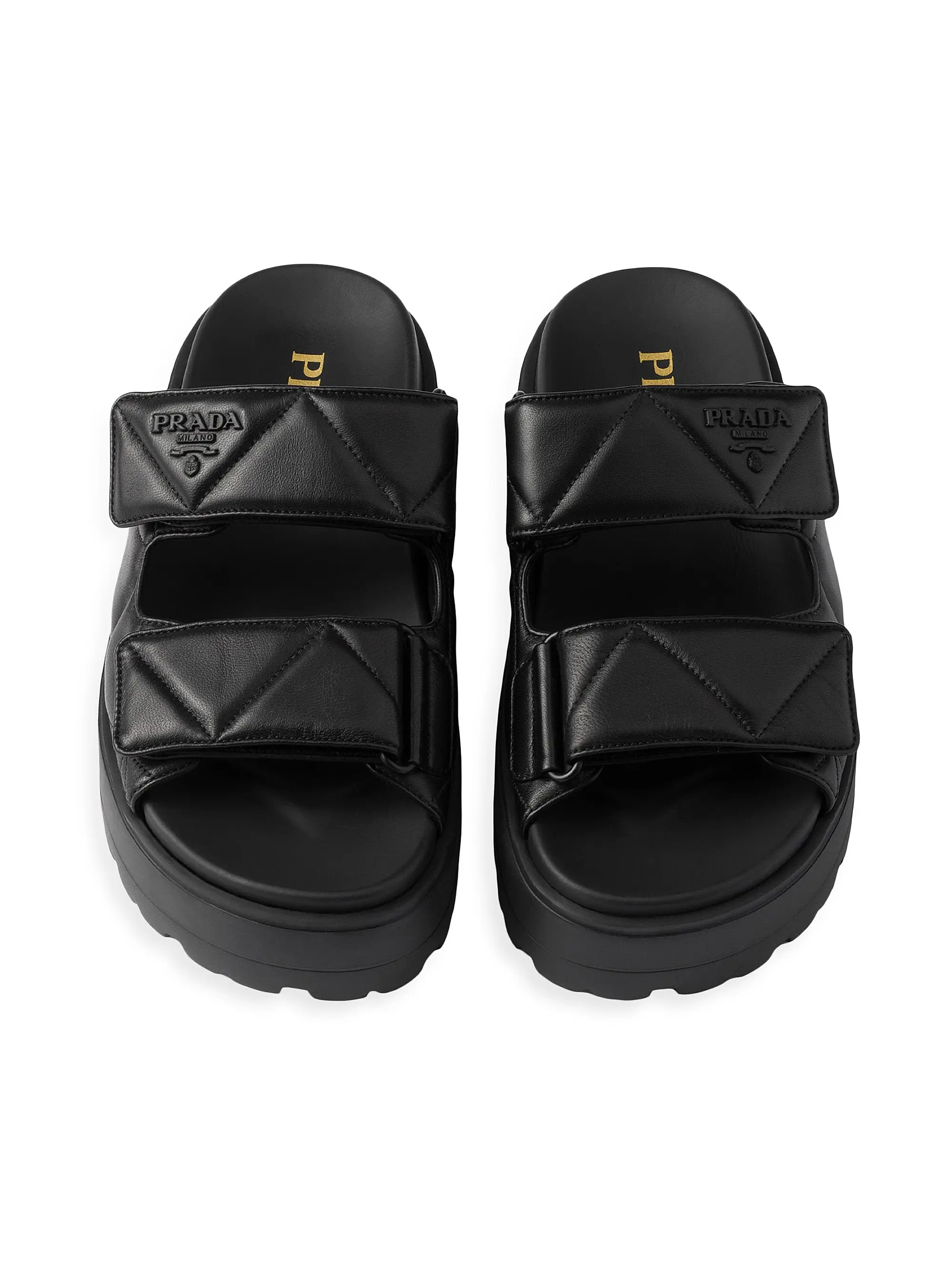 Shop Prada Padded Nappa Leather Slides | Saks Fifth Avenue | Saks Fifth Avenue