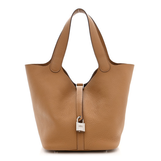 Taurillon Clemence Picotin Lock 22 MM Biscuit | FASHIONPHILE (US)