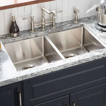 Signature Hardware Signature Hardware 33" Ortega Double Bowl Stainless Steel Undermount Sink4Hole... | Wayfair North America