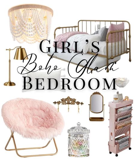 Girl's Glam Boho Bedroom Bed and Decor Finds! 

Including: 

Daybed with Trundle, Faux Fur Chair, beaded flush Chandelier, Primrose Hook, Primrose Dupe Mirror! 🤩